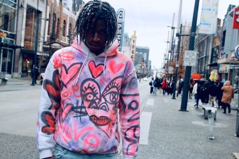 Spray Painted Hoodie, Spray Paint Sweatshirt, Spray Paint Fashion, Spray Paint Hoodie, Photography Merch, Purple Spray Paint, Merch Inspiration, Pink Spray Paint, Paint Sweatshirt