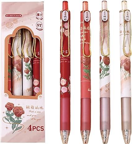 Amazon.com: MOZXIRZ 4 Pcs Gel Ink Pens Flower Retractable Pens 0.5mm Black Ink Gel Pens Women Girls Cute Aesthetic Pens Office School Pens (Flower-2) : Office Products Pens Aesthetic, Japanese School Supplies, Aesthetic Pens, Japanese Stationary, Romanticize School, Pens Cute, Stationary Ideas, Study Stuff, Cute Stationary School Supplies