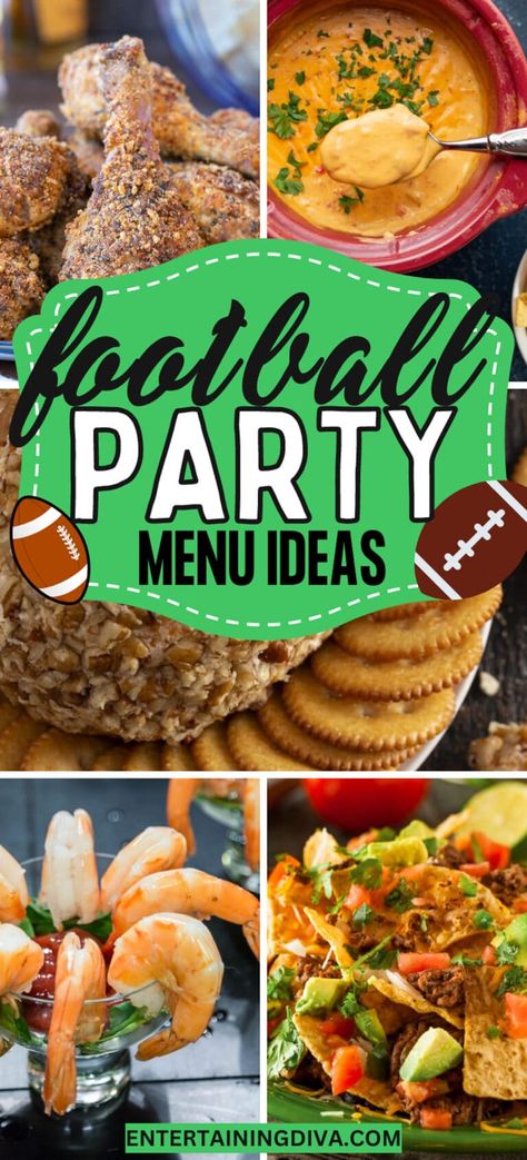 These Super Bowl recipes are the best! Try out the wings, ribs and meatballs that will blow your friends away. Click through to find even more recipes for your football party food menu. Football Party Menu Ideas, Football Party Menu, Super Bowl Party Menu, Football Party Appetizers, Party Menu Ideas, Party Food Menu, Bowl Party Food, Party Food Dessert, Jello Shot