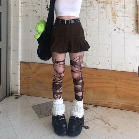 Ripped Stockings Outfit, Ripped Tights Outfit, Fishnets Outfit, Ripped Fishnets, Stocking Outfit, Rich Closet, Ripped Stockings, Pantyhose Outfit, Ripped Tights