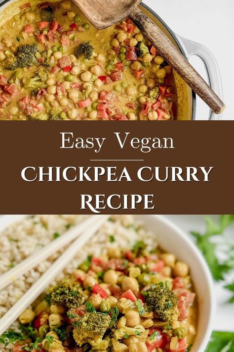 Vegan Chickpea Curry Curry Chickpeas, Easy Vegan Curry, Vegan Chickpea Recipes, Easy Chickpea Curry, Vegan Chickpea Curry, Chickpea Curry Recipe, Vegan Curry Recipes, Vegan Chickpea, Egg Free Recipes