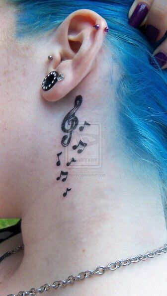 Music note neck tattoos Music Notes Tattoo, Girl Neck Tattoos, Side Neck Tattoo, Tattoo Music, Tattoo Neck, Music Note Tattoo, Music Tattoo Designs, Note Tattoo, Neck Tattoo For Guys