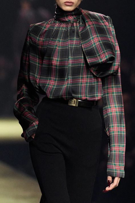 Saint Laurent Fall 2023, Ysl Fashion Show, Ysl Fashion, Tartan Fashion, Fall 2023 Ready To Wear, 2023 Ready To Wear Collection, 2023 Ready To Wear, Batik Fashion, Fancy Blouses