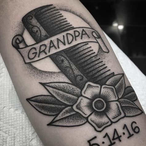 Traditional Rip Tattoo, Traditional Word Tattoo, Traditional Dad Tattoo, Traditional Tattoo Words, Grandpa Tattoo Ideas, Grandpa Tattoos, Grandad Tattoo, Math Tattoo, Grandmother Tattoo