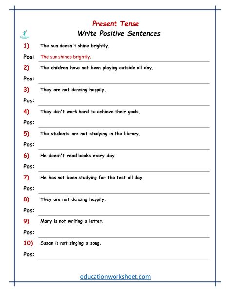 Learn how to convert present tense interrogative sentences to positive statements easily (https://educationworksheet.com/worksheets/how-to-converting-present-tense-interrogative-sentences-to-positive-form/). This guide covers the rules and examples needed to transform questions into affirmative sentences, helping you understand English grammar better and improve your language skills effectively. Interrogative Sentences, Education Worksheets, Positive Statements, Math Challenge, Present Tense, Language Skills, English Grammar, The Rules, Grammar