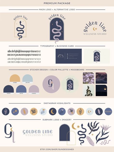 Mystical Logo, Typography Business Cards, Minimalist Logo Branding, Brand Board Template, Boho Branding, Premade Branding Kit, Etsy Shop Branding, Etsy Branding, Premade Branding