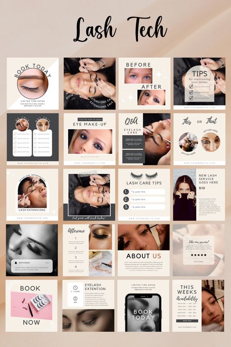 Lash Tech Instagram Post Template | 50 Lash Artist Branding Kit IG Post Lashes Technician Social Media Post Eyelash Extensions Social Media Lash Artist Branding, Artist Template, Tech Instagram Post, Lash Content, Lash Instagram, Lash Tech Instagram, Aesthetic Tumblr Backgrounds, Instagram Course, Instagram Grid Design