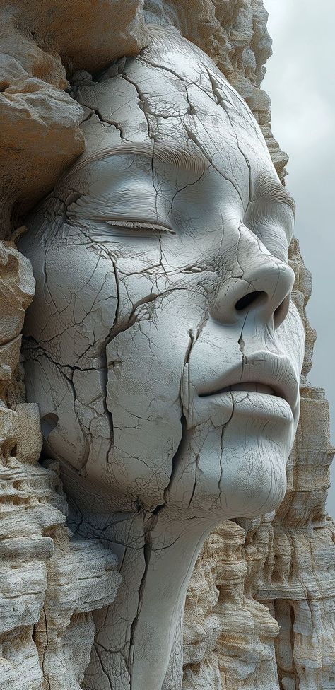 3d Artwork Sculpture, Hyper Realistic Art, Mask Artwork, Cliff Face, Face Sculpture, Organic Sculpture, Ceramic Mask, Skin Details, Head Sculpture