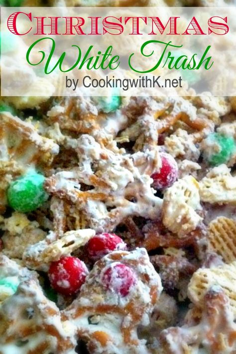 Christmas White Trash, White Trash Christmas, Trash Recipe, White Trash Recipe, Almond Bark Recipes, Chex Mix Recipes, Christmas Candy Recipes, Bark Recipe, Holiday Snacks