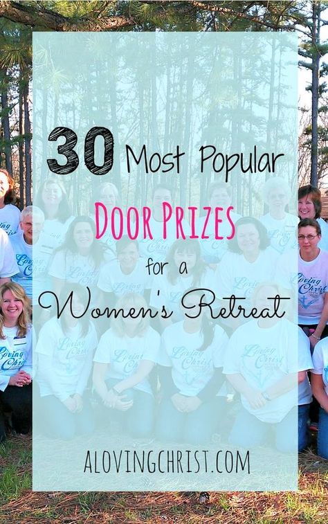 Door prize time brings giggles and cheers and helps the ladies feel extra special. Here are our 30 most popular door prizes for women's retreats. Womens Retreat Gifts, Womens Retreat Themes, Retreat Themes, Christian Retreat, Womens Ministry Events, Christian Women's Ministry, Church Retreat, Ladies Event, Retreat Gifts