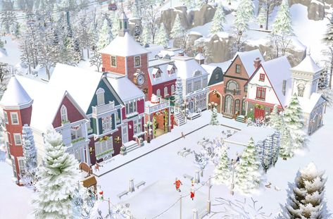 Santa’s Christmas Village | SimPlistic Sims 4 Minecraft Santas Village, Santa’s Village Diy, Snowy Escape Sims 4, Sims 4 Snowy Escape Build, Santa’s Village, Santa's Village, Sims House Design, Christmas Town, Christmas House