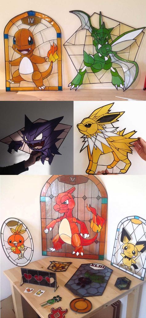 Pokemon Stained Glass #pokemon #nintendo #anime #mech #merchandise #stainedglass Deco Gamer, Pokemon Room, 3d Pokemon, Deco Pastel, Pokemon Diy, Pokemon Craft, Glass Suncatchers, 8bit Art, Stained Glass Diy