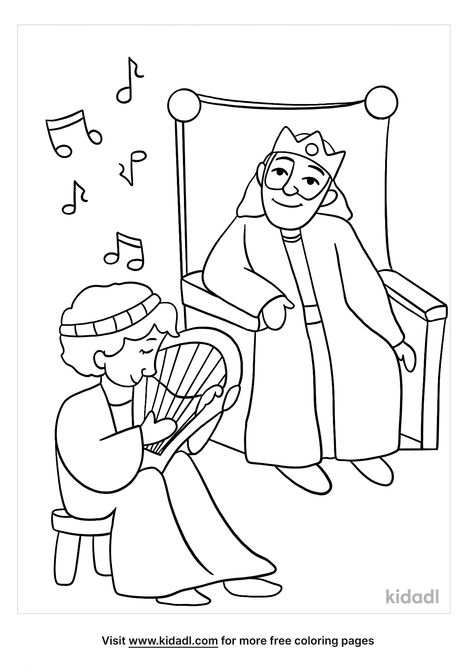 David And Saul Coloring Page, David Plays The Harp For Saul Craft, David And Saul Craft, King David Crafts For Kids, Toddler Bible Study, David Illustration, David Craft, Grateful Turkey, David And Saul