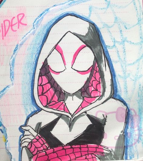 Marvel Spiderman Drawings, Spider Man Drawing Gwen, Mini Spiderman Drawing, Spider Gwen Fan Art, Gwen Stacy Drawing Pencil, How To Draw Spider Gwen, Gwen Spiderman Drawing, Spider Man Into The Spiderverse Drawings, Spiderman Comic Art Sketch