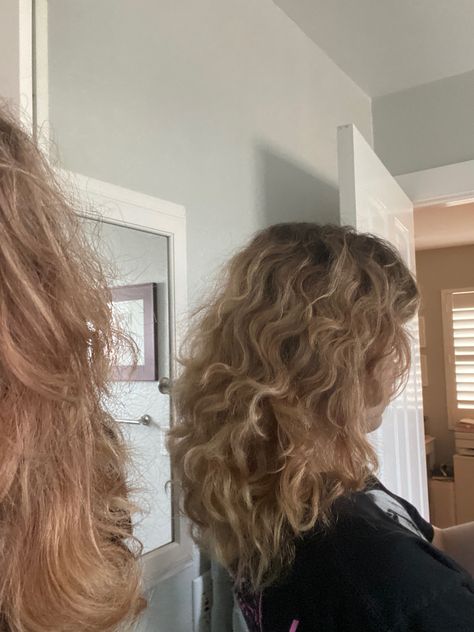 2c hair Layered Curly Haircuts Medium, Layered Medium Length Hair Wavy, Short Blonde Wavy Hair Natural, 2c Layered Hair, Wolfcut 2b Hair, Blonde 2c Hair, 2c Blonde Hair, 2c Hair Short, Dirty Blonde Hair With Highlights Curly