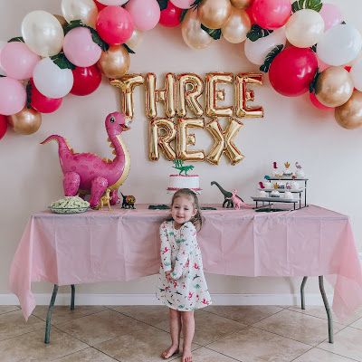 Dinasour Birthday Ideas For A Girl, Three Rex Birthday Party Girl, 3rd Birthday Party For Girls Ideas, 3rd Birthday Party For Girls, Third Birthday Girl, Girl Dinosaur Birthday, Girls 3rd Birthday, Dinosaur Themed Birthday Party, Baby Birthday Themes