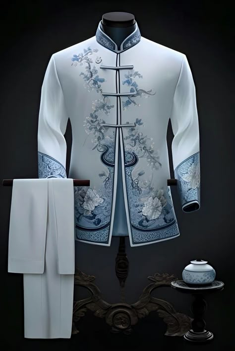 Male Cheongsam, Modern Hanfu Men, Cheongsam Men, Chinese Men Fashion, Eastern Clothes, Mens Party Wear, Ball Inspiration, Prince Clothes, Chinese Drawings