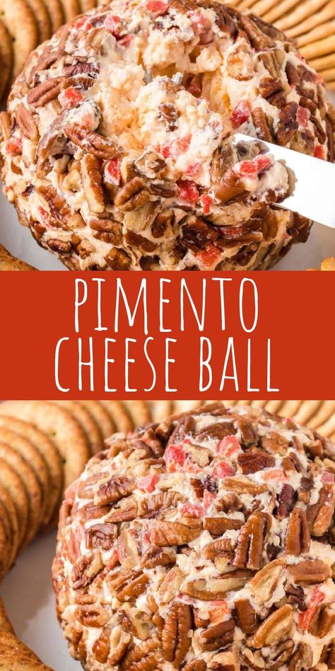 this is my favorite Christmas appetizer! This pimento cheese ball is so easy to make! Homemade pimento cheese dip is formed into a ball and rolled in pecans. Serve with crackers for an irresistible appetizer! Pimento Cheese Ball Recipe, Pimento Cheese Ball, Pimento Cheese Appetizer, Cheese Ball Dip, Palmetto Cheese, Cheese Ball Recipes Easy, Pimento Cheese Dip, Homemade Pimento Cheese, Best Appetizer