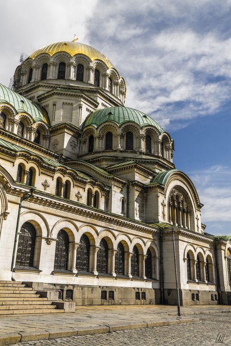 The facade of the Saint Alexander Nevsky Cathedral in Sofia in the sun on a partly cloudy day Alexander Nevsky Cathedral, Alexander Nevsky, Partly Cloudy, The Saint, Cloudy Day, Top Artists, Science Poster, Sofia, Stranger Things Fanart