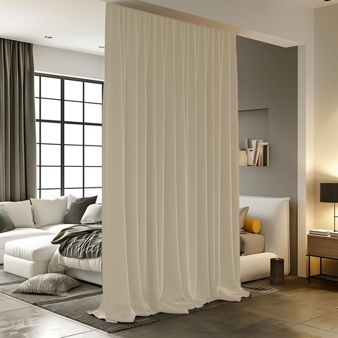 PRICES MAY VARY. WELL MADE: Sold as 1 panel include hooks. Sizes: 8.3 ft Wide x 7 ft Long ( W 100 x L 84 inch). The room divider curtain's fabric is super soft, thickness and heavy triple-weave polyester fabric. 80%-95% BLACKOUT: As room darkening curtains, these curtains block 80-95% sunlight and UV rays (Dark color works better) for maximum privacy. Provide you a superior sleep experience by hanging RoomDarkning blackout curtains in your bedroom. VERSATILE COMPATIBILITY: Can be hung with both curtain tracks and rods, comes with corresponding quantity of iron hooks for easy installation. Hanging will not be a hindrance to your usage. PERFET SPACE SOLUTION: Room divider curtain can be a clever and temporary solution for creating new spaces without building walls. Block the light and insula