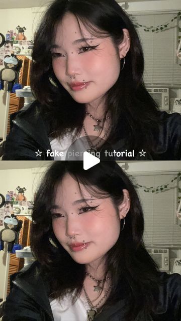 hye’ven 혜중 <3 on Instagram: "fake piercing tutorial :) #explore #explorepage #fyp #fakepiercings #piercings #snakebites #angelbites #eyebrowpiercing #bridgepiercing #makeuptutorial #tutorial" Fake Angel Bites Piercing, Fake Snake Bites Piercing Tutorial, Fake Snakebites Tutorial, Fake Bridge Piercing, How To Make Fake Piercings, Fake Eyebrow Piercing, Piercing Tutorial, Bridge Piercings, Angel Bites Piercing