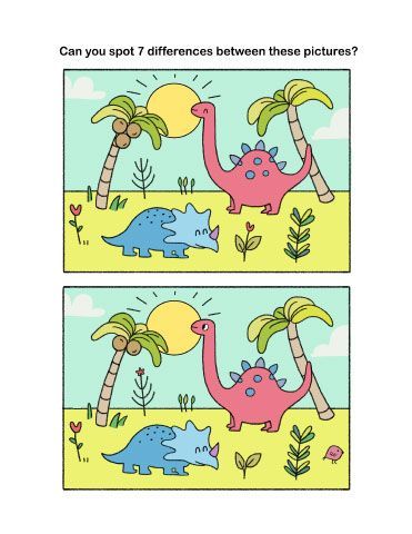 DINOSAURS Spot the differences printable for kids. Boost your kids' observation skills with our fun printable games! #kids #spotthedifference #homeschool #kindergarten #preschool #printables #dinosaurs Spot The Difference Kids, Spot The Difference Printable, Dinosaur Worksheets, Thema Dino, Nursery Worksheets, Wristband Template, Bugs Preschool, Teaching Boys, Dinosaurs Preschool