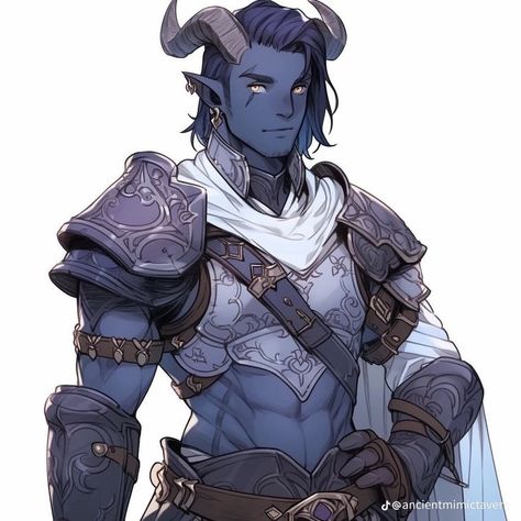 Beast Man Character Art, Dnd Blue Tiefling Male, Dnd Character Design Male Tiefling, Teifling Male Character Art, Tiefling Paladin Male, Tiefling Oc Male, Tiefling Blue, Tiefling Male Art, Male Tiefling Character Design