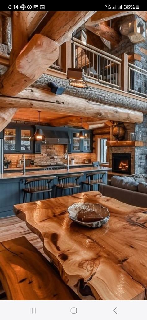 Log Cabin Open Kitchen And Living Room, Log Cabin Houses Interior, A Line Cabin Interior, Log Home Great Room, Western Cabin Interior, Cabin House Design Interiors, Western Log Cabin Interior Design, Rustic Outdoorsy Home Decor, Interior Log Cabin Ideas