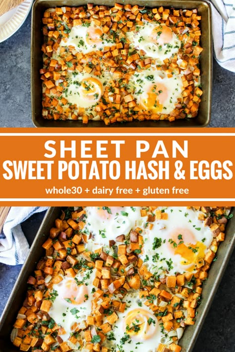 Complete Breakfast, Potato Hash, Diner Recept, Recipes Yummy, Sweet Potato Breakfast, Healthy Breakfast Recipes Easy, Sweet Potato Hash, Free Meal, Hash Browns