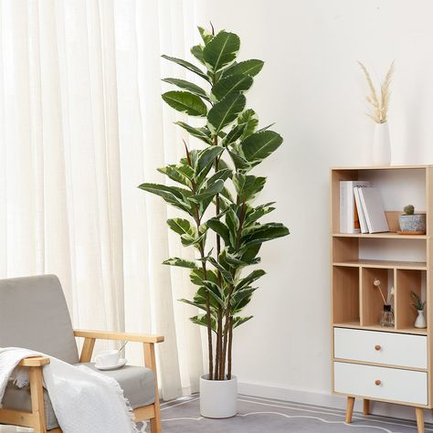 PRICES MAY VARY. 【Lifelike Appearance】Carefully crafted to mimic the appearance of a real live rubber tree plant,looking as close to reality as possible, perfect for any room or office decor. Three trunks adorned with 69 large leaves, clearly textured leaves and variegated color makes this faux rubber tree a timeless home decor for all seasons and will definitely make you feel the existence of nature. 【Stay Green All Year Round】Artificial trees will not wither or die because of the changes of seasons, climates, watering conditions like real trees do. Our faux rubber plants will stay green and fresh for years to come. Just simply wipe it clean if it gets dust on. It will create a natural atmosphere wherever you place it. It’s energy and money saving, win-win! 【DIY Looks】Inserted with soft m Faux Ficus Tree, Rubber Tree Plant, Fiddle Leaf Fig Tree, Ficus Tree, Floor Plants, Rubber Tree, Silk Plants, Artificial Trees, Potted Trees