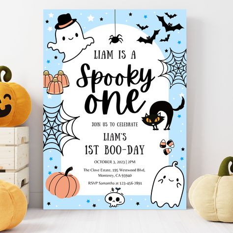 Halloween Spooky One Birthday Invitation Boy Halloween Birthday Invitation 1st Birthday Invitation Boy Blue First Birthday Invitation Boy by GloryOfTheSnowArt on Etsy Ghost Invitation, Blue First Birthday, One Birthday, Spooky One Birthday, 1st Birthday Invitations Boy, Invitation 1st Birthday, Glory Of The Snow, Spooky One, Boy Halloween