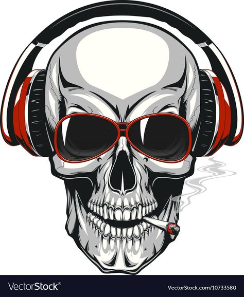 Skeleton With Headphones, Headphones Painting, Headphones Illustration, Hand Pencil Drawing, Cool Avatar, Skull With Headphones, Rock And Roll Sign, Headphones Tattoo, Skull Headphones