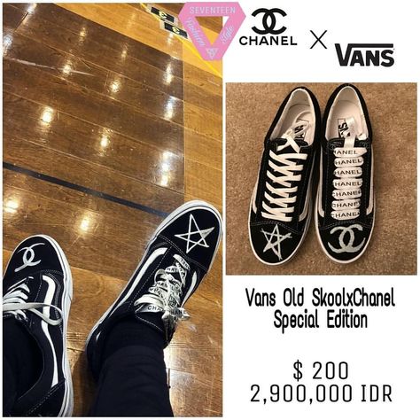 Mingyu wore Vans x Chanel Shoes Special Edition SOLD OUT So someone tell me this one "The shoes aren’t a collab of Chanel and vans. It was hand painted by the designer of Sam&Frank as a gift to his friends and got popular" Thanks for the information. I know special edition just because i read someone who sell this shoes. Sorry for my mistake 🙏 Photo from Mingyu Instagram #17Mingyu_Fashion #Fashion #Seventeen #세븐틴 #Scoups #에스쿱스 #Jeonghan #정한 #Joshua #조슈아 #Jun #준 #Hoshi #호시 #Wonwoo #원우 #Woozi # Mingyu Instagram, Seventeen Fashion, My Mistake, Someone Told Me, Chanel Shoes, Vans Old Skool Sneaker, Vans Authentic Sneaker, Fashion Fashion, Vans Sneaker