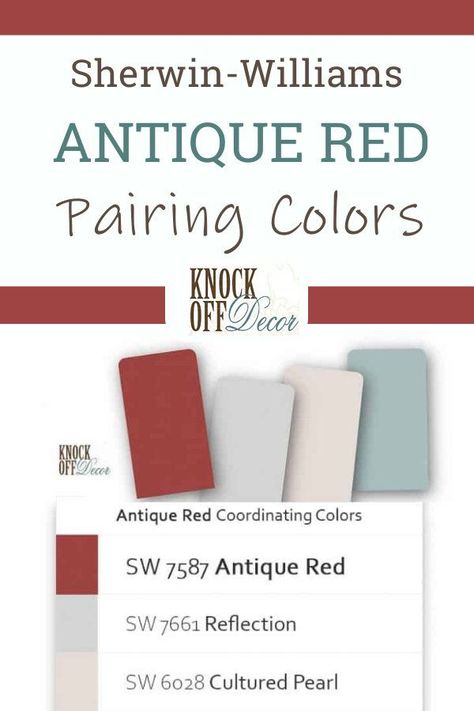 Sw Antique Red, Red Paint Colors For Living Room, Best Red Paint Color, Barn Red Paint Color, Industrial Paint Colors, Farmhouse Wall Colors, Red Color Pallets, Paint Pallets, Green Grey Paint