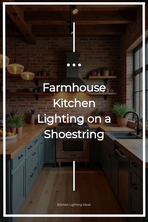 Rustic farmhouse kitchen with industrial track lighting Replace Kitchen Fluorescent Lighting, New Build Lighting Ideas, Farmhouse Kitchen Sink Lighting, Kitchen Track Lighting, Kitchen Sink Lighting Ideas, Lighting Over Kitchen Island, Farmhouse Track Lighting, Kitchen Sink Lighting, Lights Over Kitchen Island