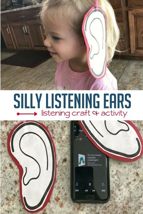 This super simple listening ears craft brings some hands-on fun to the listening process using our tool of choice: audiobooks. Listening Ears Craft, Listening Activities For Kids, Senses Preschool, Early Childhood Literacy, Senses Activities, Listening Ears, Parenting Inspiration, Vocabulary Games, Bilingual Education