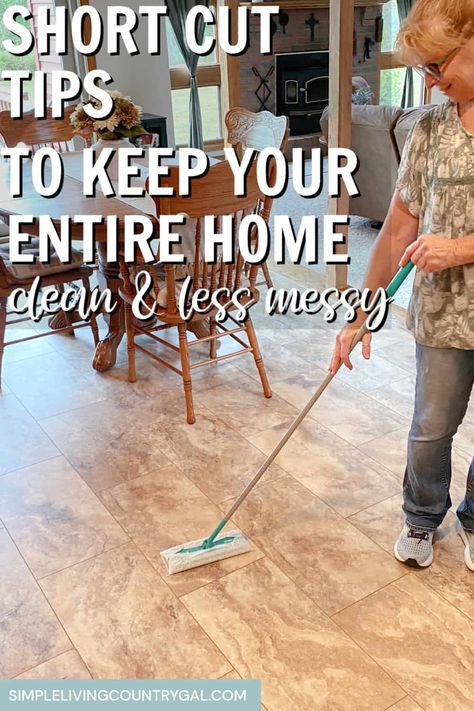 Get our simple and effective shortcut tips to keep your home cleaner and less messy without spending all day cleaning! From genius basket systems to habit stacking, these strategies will help you maintain a more organized and stress-free home. Easy cleaning hacks that will transform your space into a home that is simplified and organized. #HomeCleaning #ClutterFreeLiving Kitchen Cleaning List, Baseboard Cleaner, Daily Cleaning Checklist, Habit Stacking, Mopping Floors, Large Laundry Basket, Collapsible Laundry Basket, Shower Floor Tile, Easy Cleaning Hacks