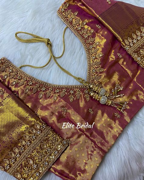 Customised Beautiful Elegant Aari Work By Elite Bridal ❤️‍🔥 Reception Aari Work Blouse, Pattu Blouse Aari Work Design, Maggam Work Boat Neck Blouse Designs Latest, Bride Aari Work Blouse, Aari Bridal Blouse Designs, Reception Blouse Design For Bride, Bride Blouse Designs Bridal, Bridal Blouse Back Designs, Bridal Aari Work Blouse Designs