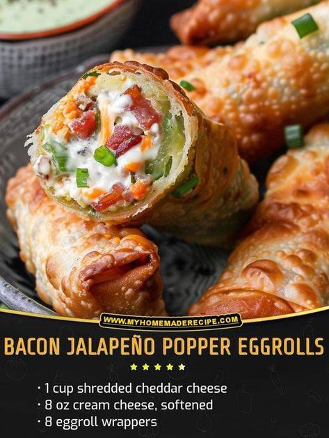 Jalapeno Egg Rolls, Jalapeno Popper Egg Rolls, Fried Snacks, Healthy Party Snacks, Bacon Jalapeno Poppers, Stuffed Jalapenos With Bacon, Jalapeno Popper, Easy Meal Plans, Spring Roll