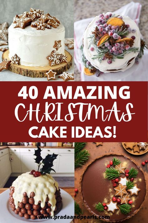 Sharing the top 40 Christmas Cake Recipes for the holidays! All of these Christmas cake ideas are perfect for entertaining! If you’re looking for the best Christmas cake designs, Christmas cake decorations and Christmas cake recipes I have you covered. Rounding up tons of ideas on traditional Christmas cake recipes, simple design Christmas cakes and Christmas cake pops! There's a simple Christmas cake recipe here for you. #christmascake #christmascakerecipes #christmascakedecorations Aesthetic Christmas Cake, Cake Designs Christmas, Christmas Cake Aesthetic, Christmas Cakes Ideas Decoration, Christmas Dessert Cake, Christmas Tree Cupcake Cake, Christmas Cakes Ideas, Christmas Cakes Images, Christmas Parfait