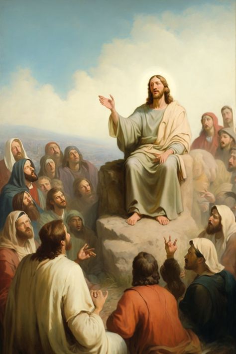 The Sermon On The Mount, Sermon On The Mount, The Life Of Jesus, Our Father Who Art In Heaven, Jesus Our Savior, Jesus Drawings, Jesus Christ Painting, Jesus Christ Artwork, Christian Images