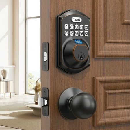 Teeho Fingerprint Keyless Entry Keypad Electronic Smart Deadbolt Door Lock with 2 Handles Knobs - Oil Rubbed Bronze, Size:5.5" x 3" x 5.4" Size: 5.5" x 3" x 5.4". Keypad Door Lock Keyless Entry, Keypad Door Locks, Digital Door Lock, Home Safes, Keyless Entry, Upgrade Your Home, Door Lock, Door Locks, Home Security