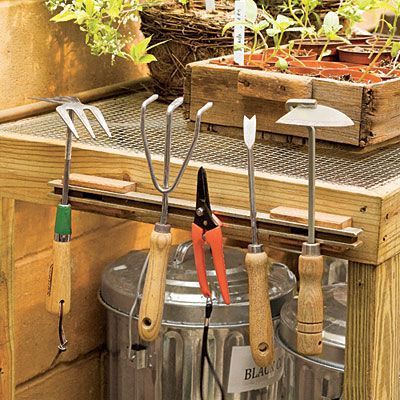 From jewelry to tools, you can use a magnetic knife strip to organize everything. Organize every room in your house with knife racks and these tips. #magnetic, #knife rack, #knife strip, #organize, #tools, #featured, #How-To, #DIY, #Roundup Garden Tool Rack, Garden Organization, Shed Organization, Potting Table, Diy Playground, Small Greenhouse, Garden Tool Storage, Potting Sheds, Potting Bench