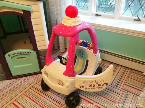 Dwellings By DeVore: Cozy Coupe Makeover Playset Landscaping, Cozy Coupe Makeover, Ice Cream Cozy, Candy Land Birthday Party, Baby Playroom, 귀여운 음식 그림, American Girl Accessories, Candyland Birthday