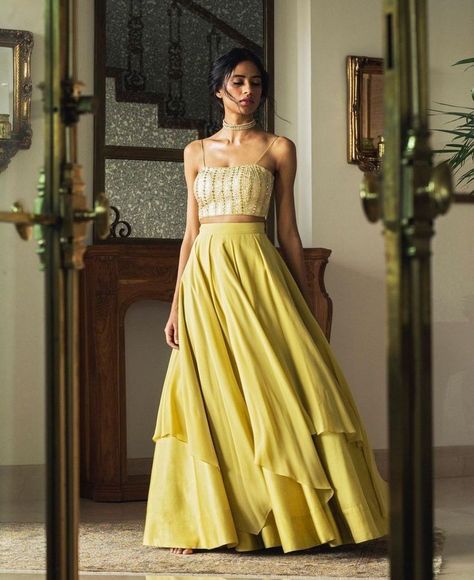 Strappy Blouse, Pakistani Lehenga, Indian Dresses For Women, Indie Vibes, Rhea Kapoor, Simple Lehenga, Girls Designer Dresses, Indian Outfits Lehenga, Lehnga Dress