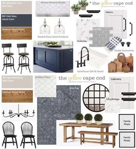 Grey And White Kitchen Accent Colors, Navy White Interior Design, Black White Navy Kitchen, Navy White And Yellow Kitchen, Navy Black And White Kitchen, Navy And Off White Kitchen, Coordinating Kitchen Colors, Navy White Gray Living Room, Gray Kitchen And Dining Room Ideas