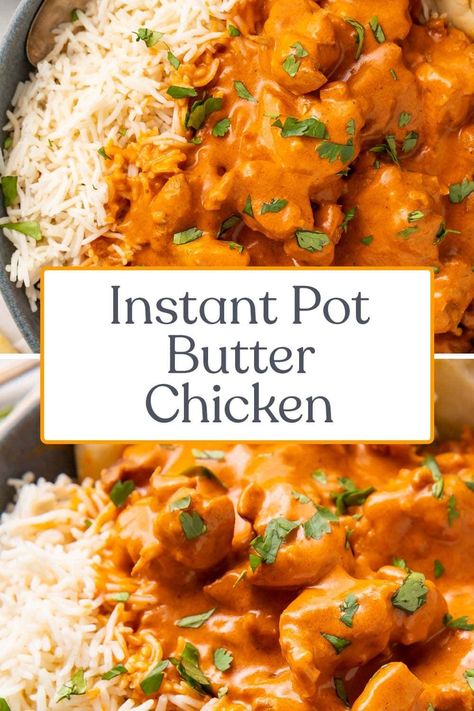 This Instant Pot butter chicken is Indian restaurant quality but made quickly and easily in the Instant Pot! Full of flavor, rich, creamy, with tender pieces of chicken, it's perfect over steamed rice with a side of naan. Instapot Butter Chicken, Instant Pot Butter Chicken, Butter Chicken Recipe Indian, New Chicken Recipes, Biryani Rice, Indian Butter Chicken, Clean Eating Recipes For Dinner, Butter Chicken Recipe, Clean Eating Dinner