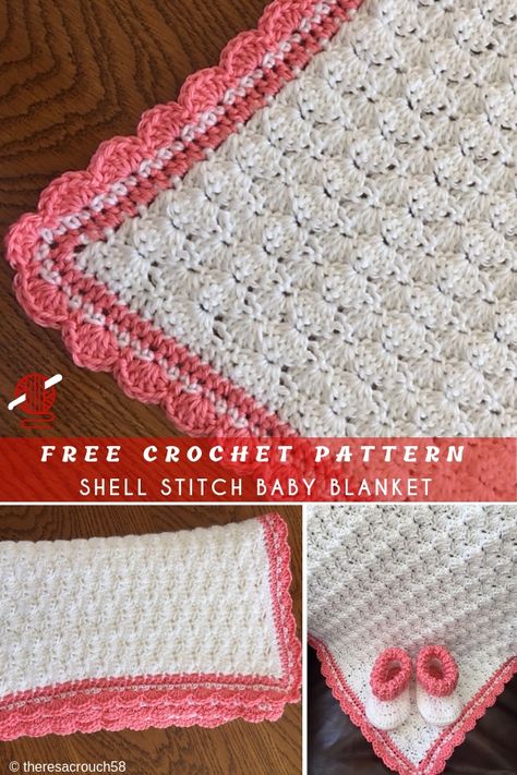 Crochet Shell Blanket, Shell Stitch Crochet, Baby Afghan Crochet Patterns, Beau Crochet, Crochet Baby Blanket Free Pattern, Easy Crochet Baby Blanket, Crochet Shell Stitch, Crochet Stitches For Blankets, Caron Simply Soft