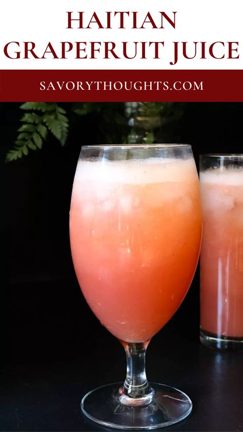 Haitian Grapefruit Juice in 2 glasses. How To Make Grapefruit Juice, Homemade Grapefruit Juice, Grapefruit Juice Recipe, Easy Cheap Dinner Recipes, African Dessert, Haitian Food, Refreshing Beverages, Cocktail Ideas, Fresh Fruit Juice