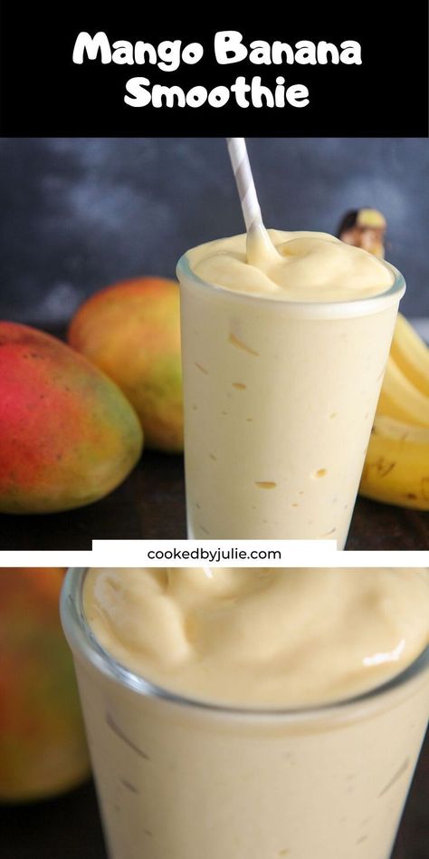 Resep Juice, Smoothies Vegan, Mango Banana Smoothie, Mango Smoothie Recipes, Resep Smoothie, Banana Smoothie Recipe, Smoothie Drink Recipes, Easy Smoothie Recipes, Good Smoothies